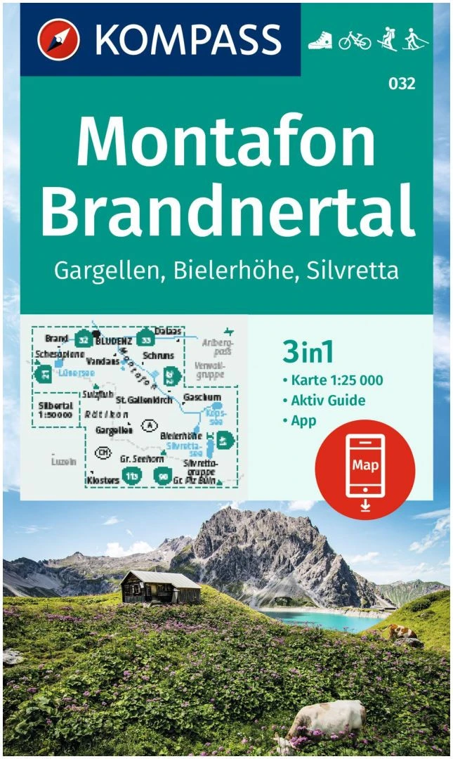 Kompass Carte Randonnée 032 Montafon, Brandnertal, Gargellen, Bielerhöhe, Silvretta 3 Kompass Carte Randonnée 032 Montafon, Brandnertal, Gargellen, Bielerhöhe, Silvretta