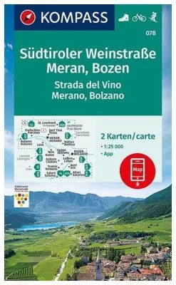Kompass Carte Randonnée 078 Südtiroler Weinstraße, Bozen, Meran