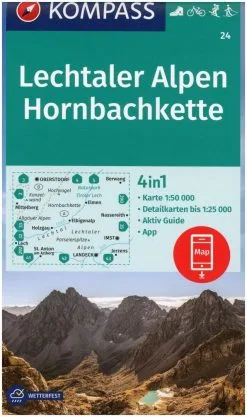 Kompass Carte Randonnée 24 Lechtaler Les Alpes, Hornbachkette
