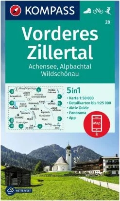 Kompass Carte Randonnée 28 Vorderes Zillertal, Achensee, Alpbachtal, Wilds