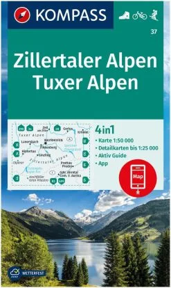Kompass Carte Randonnée 37 Zillertaler Les Alpes, Tuxer Les Alpes