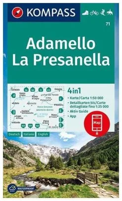 Kompass Carte Randonnée 71 Adamello, La Presanella